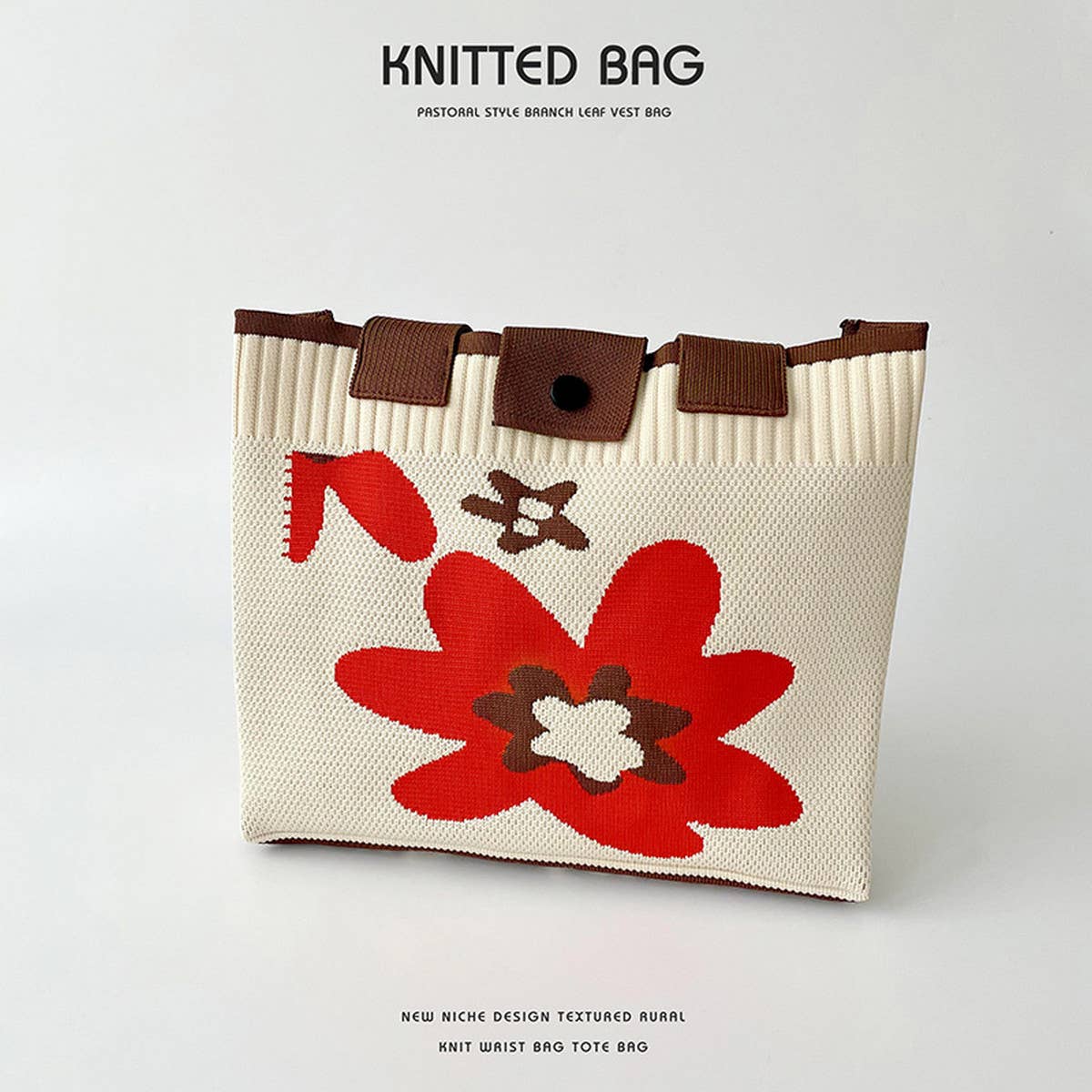 CUTE FLORAL KNITTED LARGE CAPACITY TOTE BAG_CWAB1539