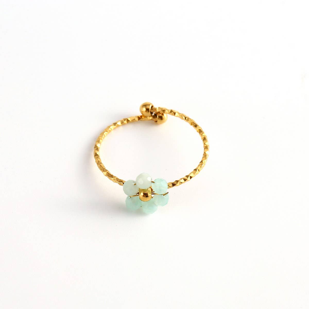 Adjustable Steel Ring with Gem Flower Design_CWMM8934