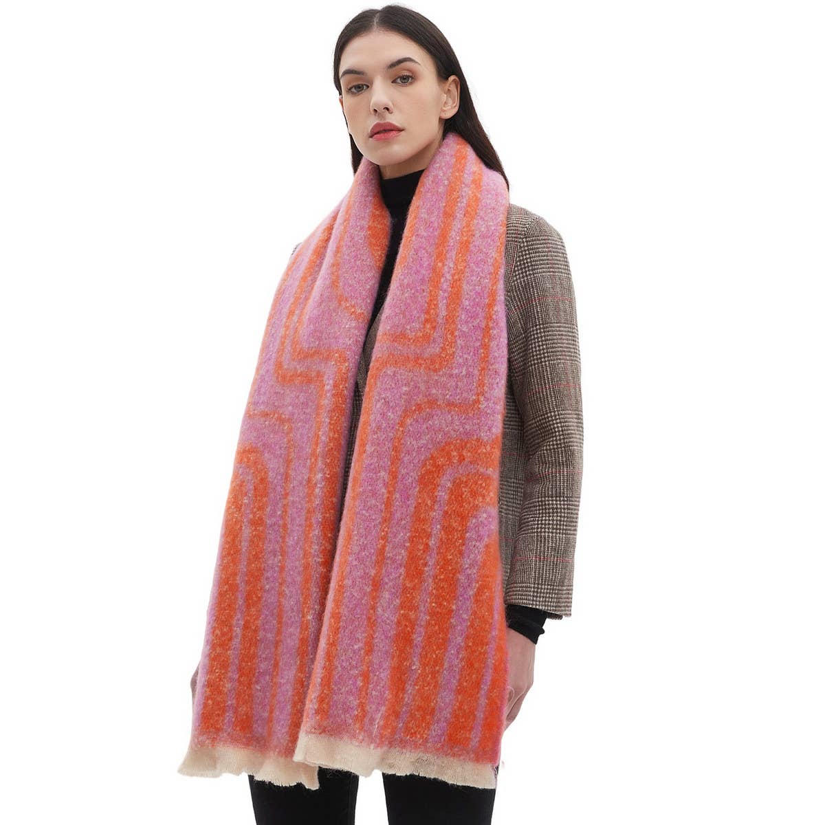 Geometric Loop Yarn Winter Scarf with Shawl Wrap