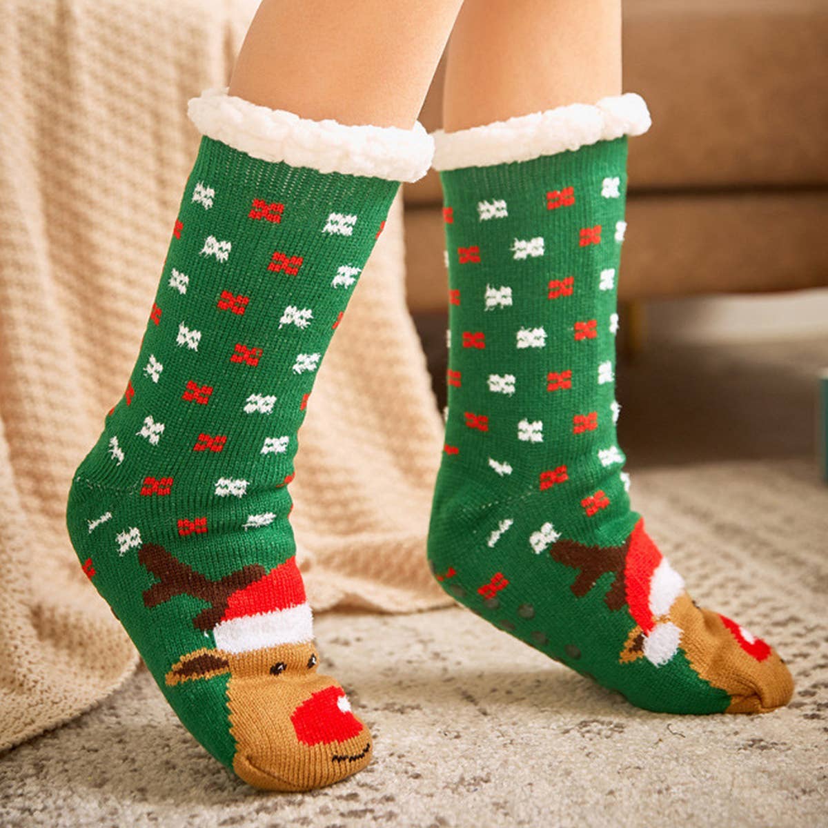 CHRISTMAS ELK MID-TUBE PLUSH INDOOR SLIPPERS