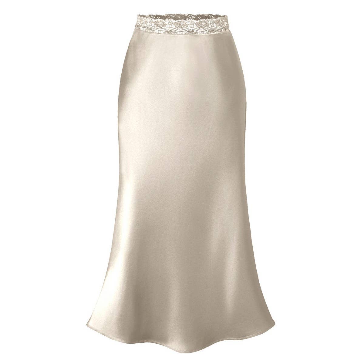 LACE WAIST SATIN SKIRT ELASTIC HIP LONG SKIRT