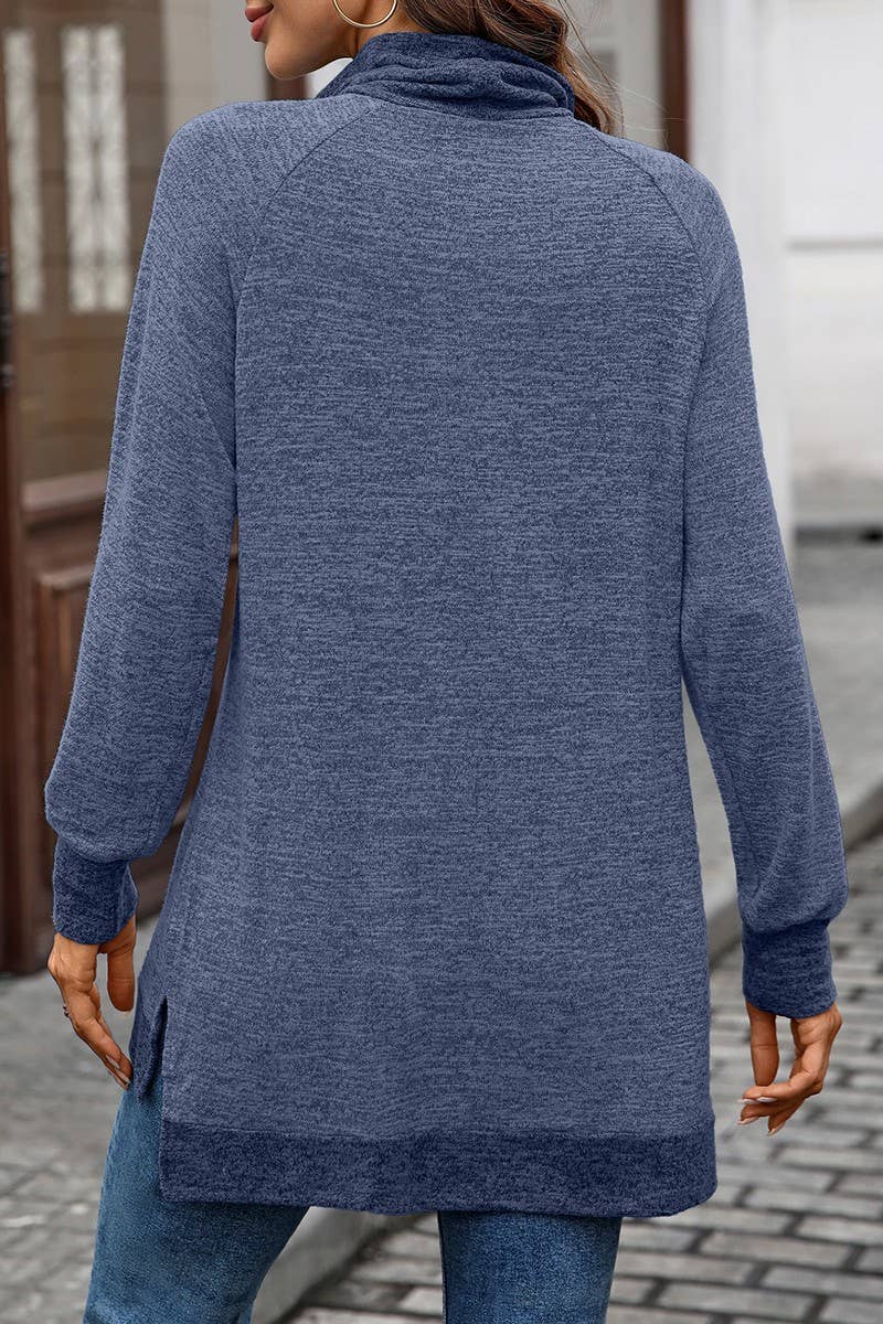 CWTBLL01308_COLORBLOCK SCARF NECK LONG SLEEVE CASUAL TOP