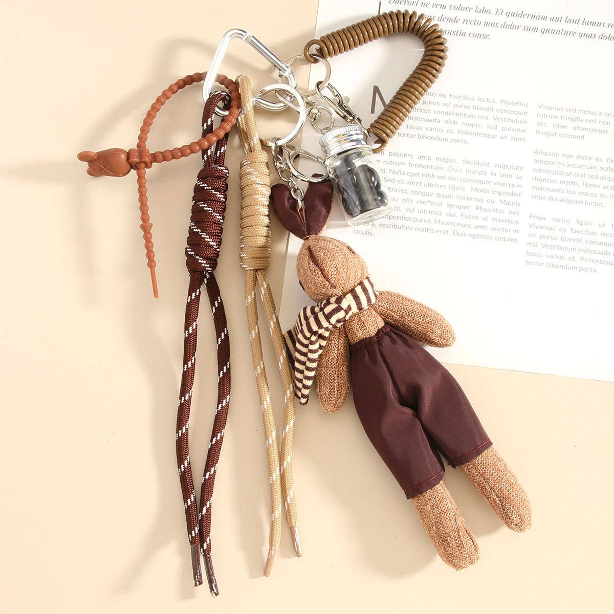 Plush Rabbit with Scarf & Coffee Bean Keychain_CWMM7752