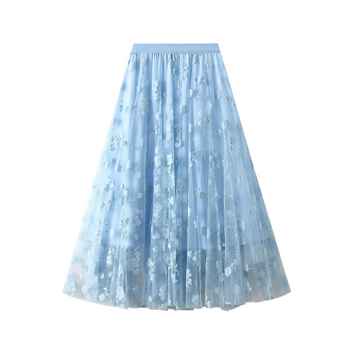 Flocked Tulle Patchwork A-Line Flared Skirt