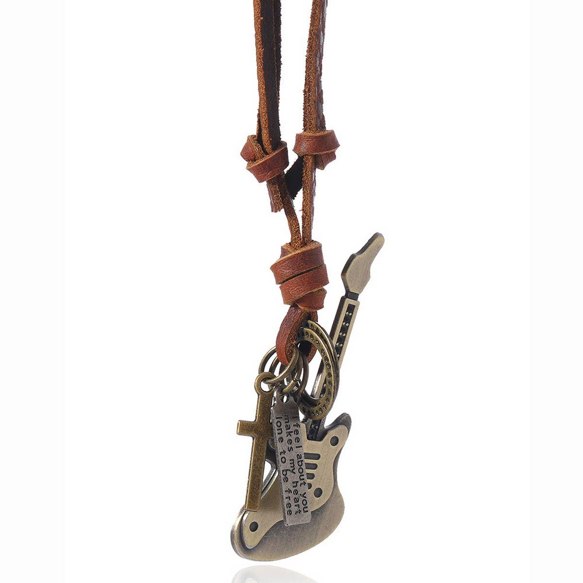 SIMPLE VINTAGE GUITAR PENDANT COWHIDE NECKLACE_CWMM4591