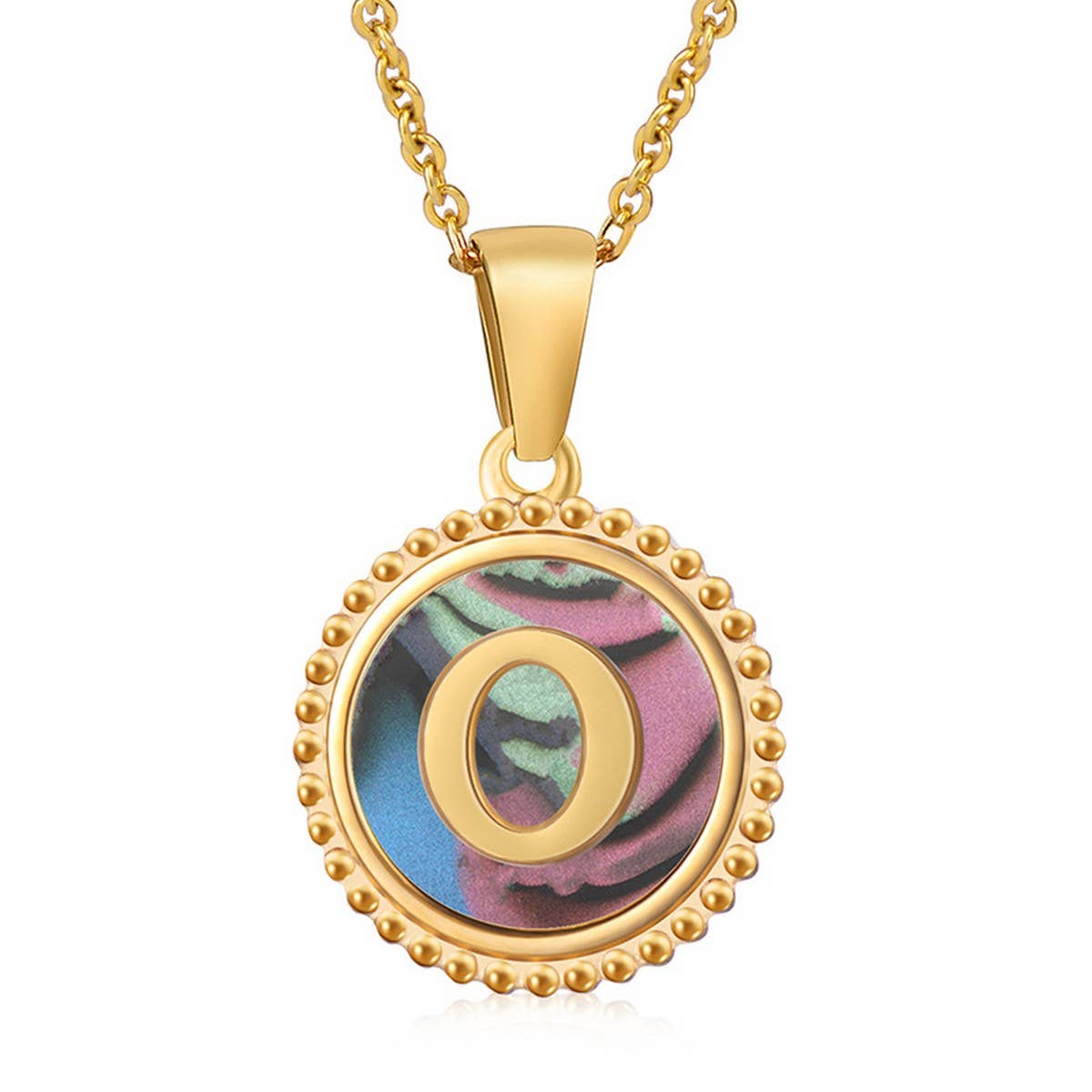 CWAJE1942_Simple Round Colorful Shell Letter Necklace