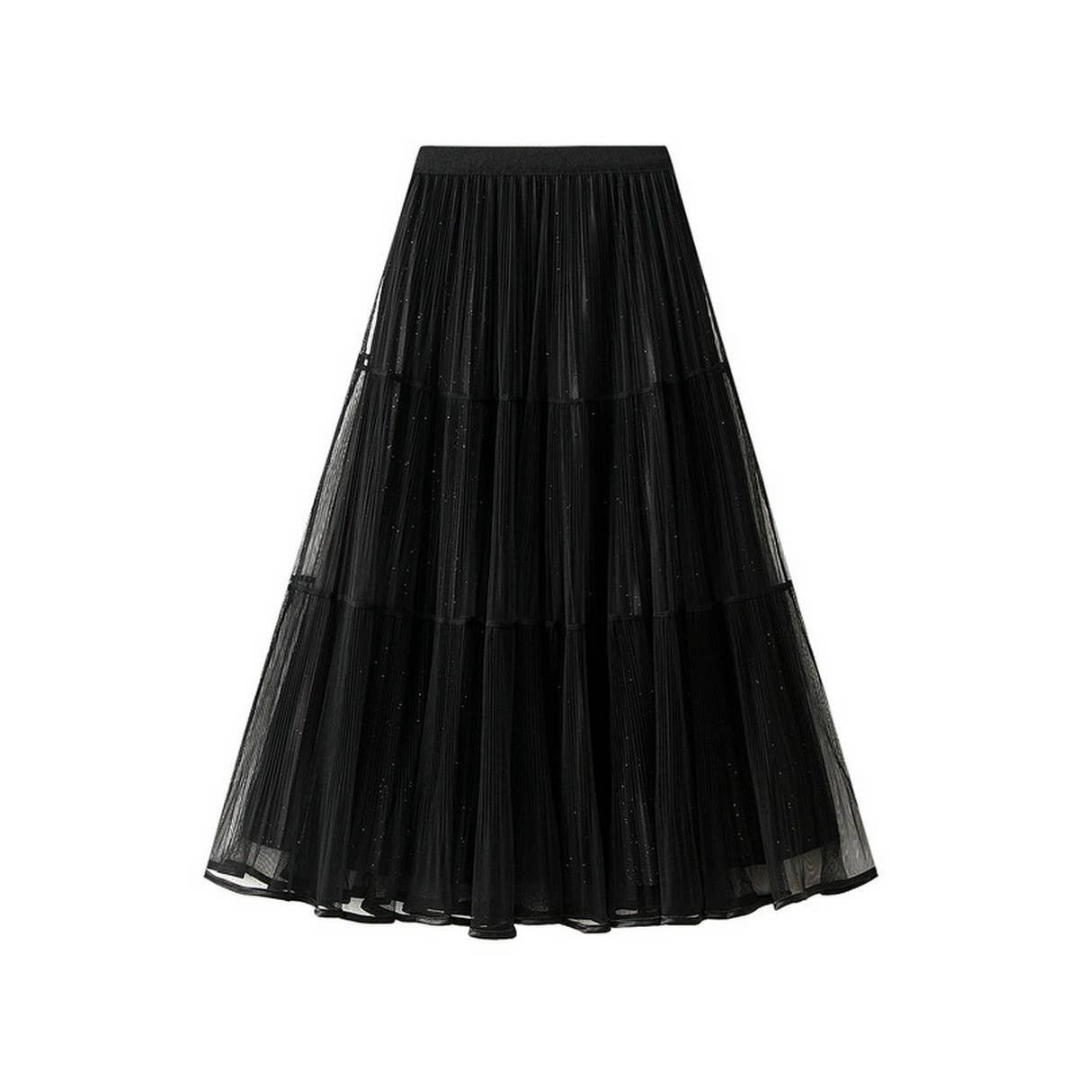 High-Waist Lace Midi Skirt with Cake Layer Design
