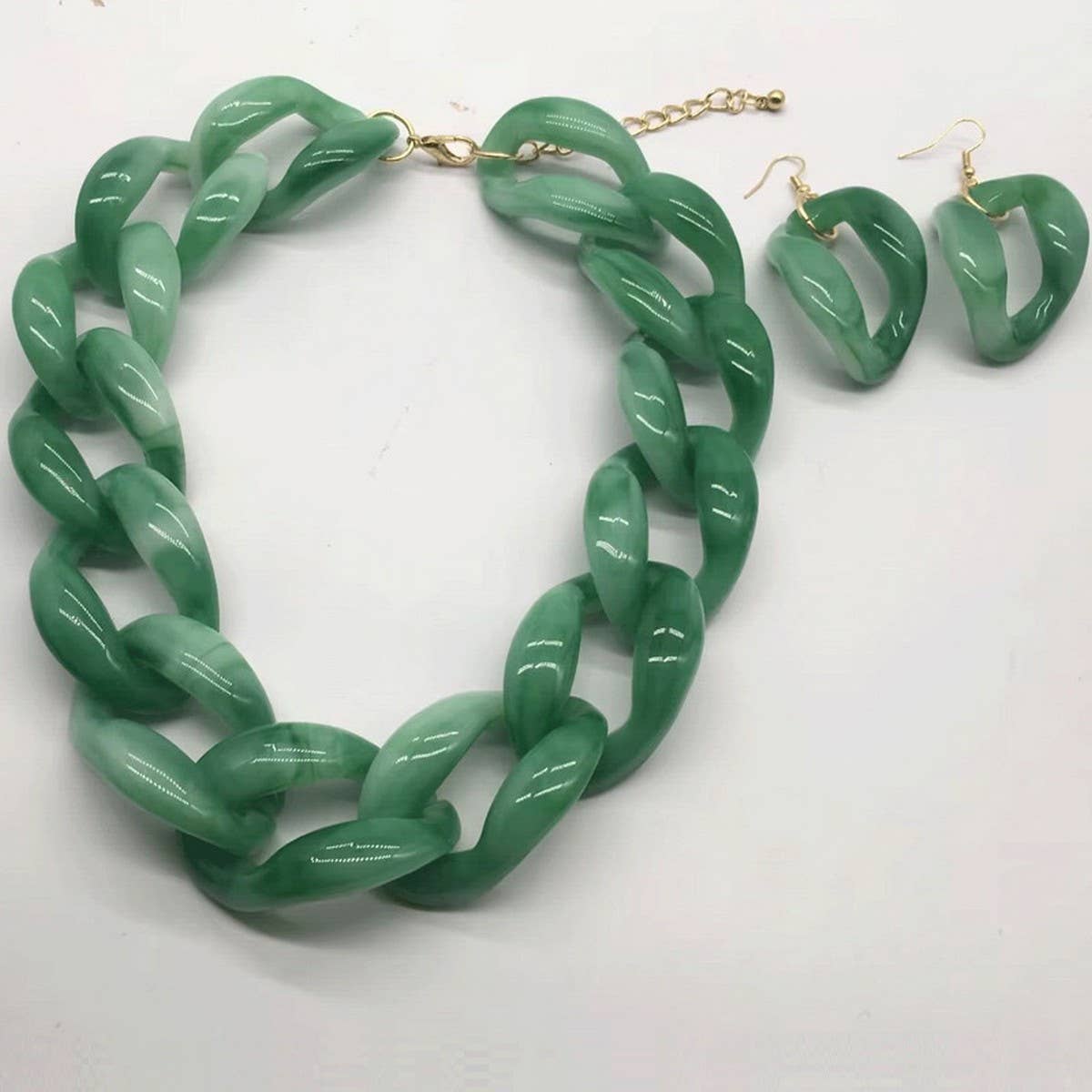 ACRYLIC COLORFUL CHAIN LINK NECKLACE EARRINGS SET_CWMM4910