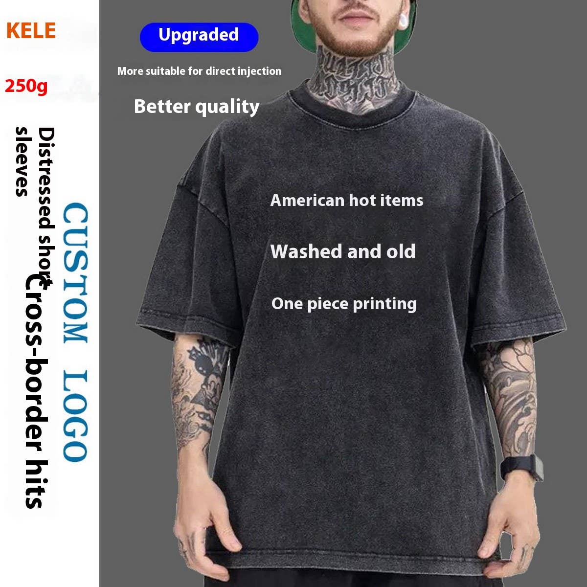 250g Vintage Washed Wax-Dyed Cotton T-Shirt – Custom Logo