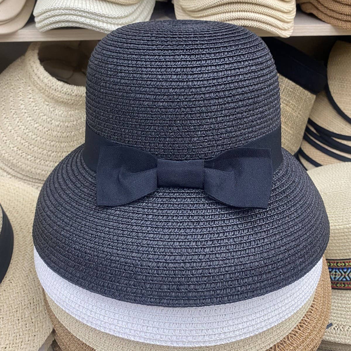 Summer outdoor fashion bow straw hat_CWAH3410