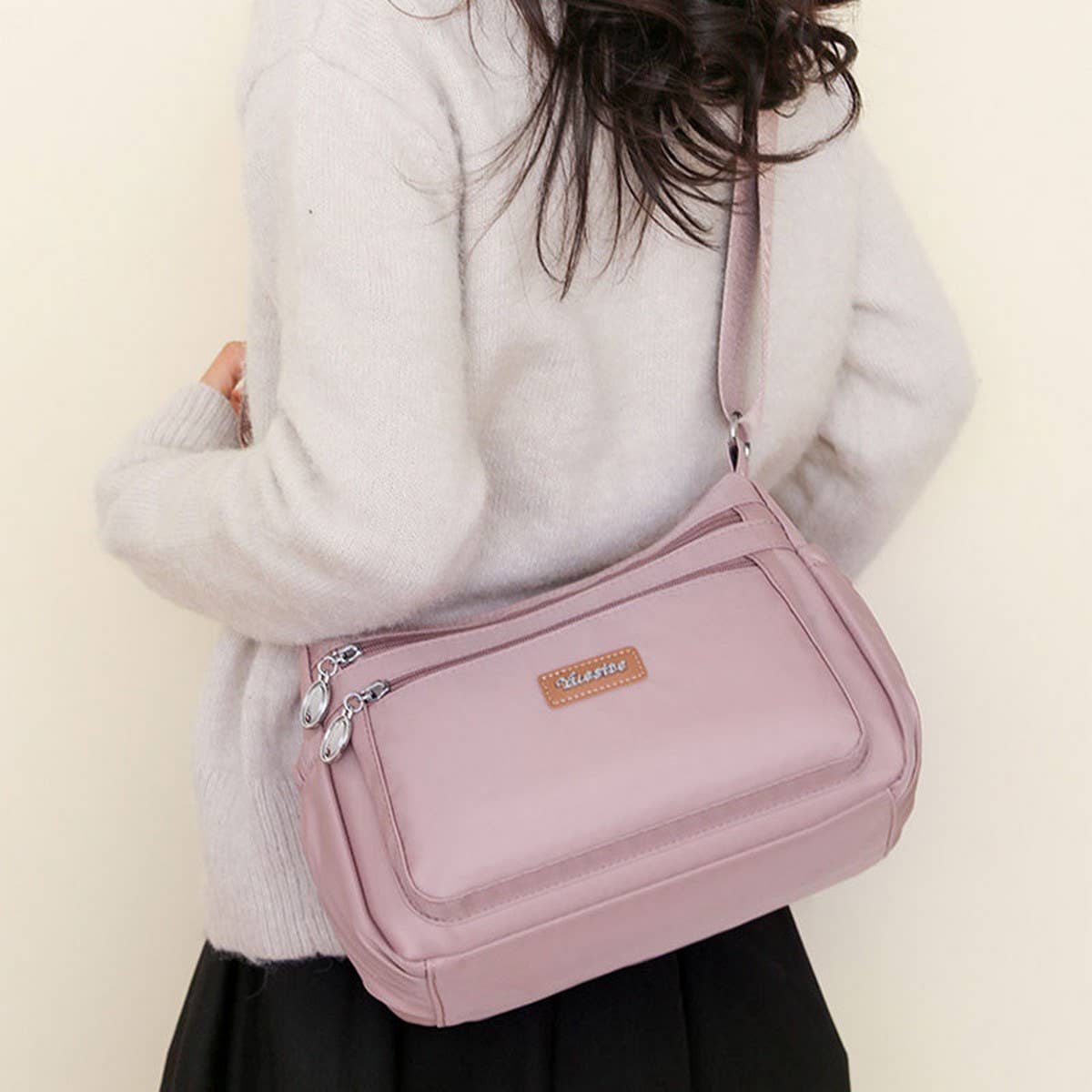 MULTI-COMPARTMENT NYLON SHOULDER AND CROSSBODY BAG