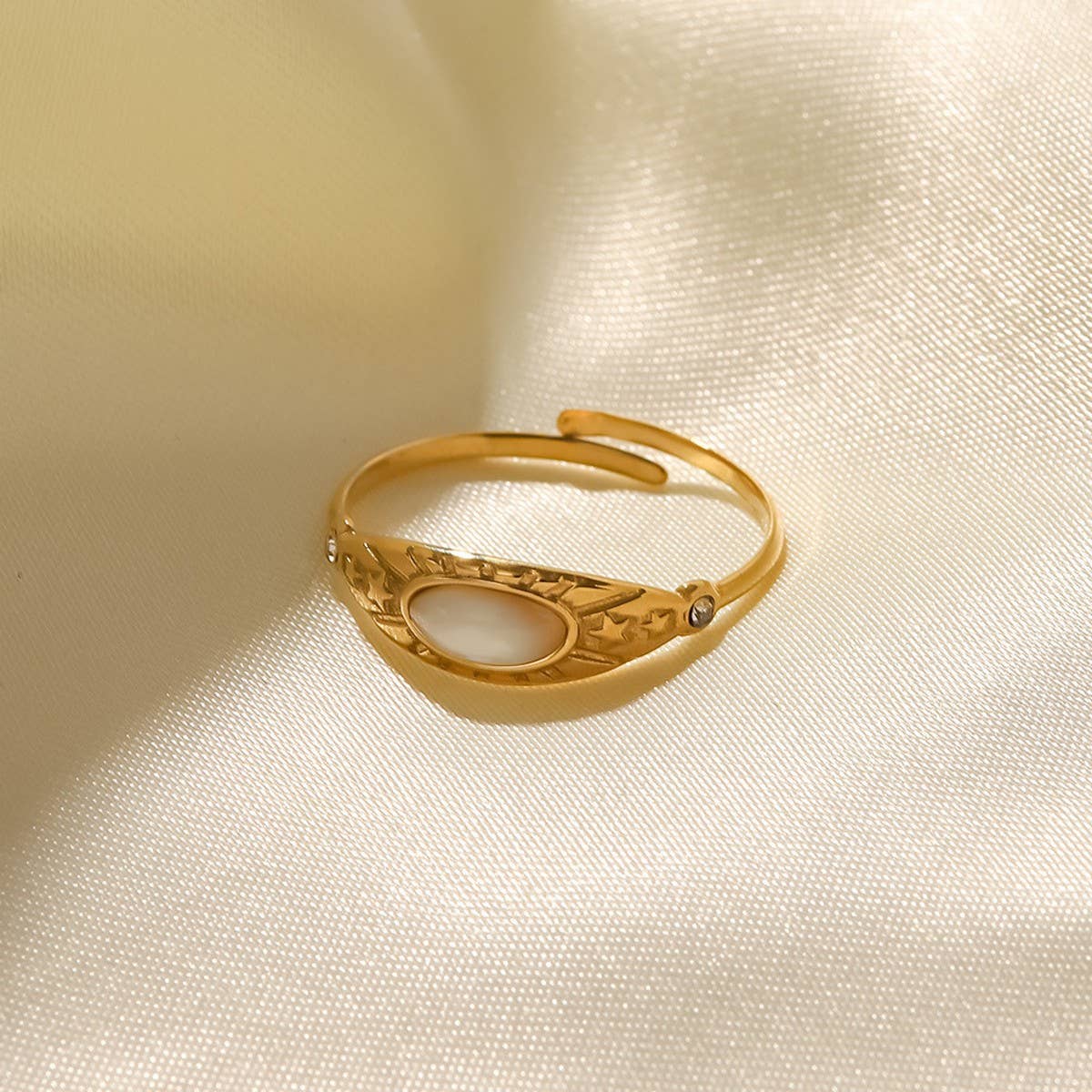 14K GOLD STAINLESS STEEL SET ZIRCON STAR OPEN RING_CWAJE1223