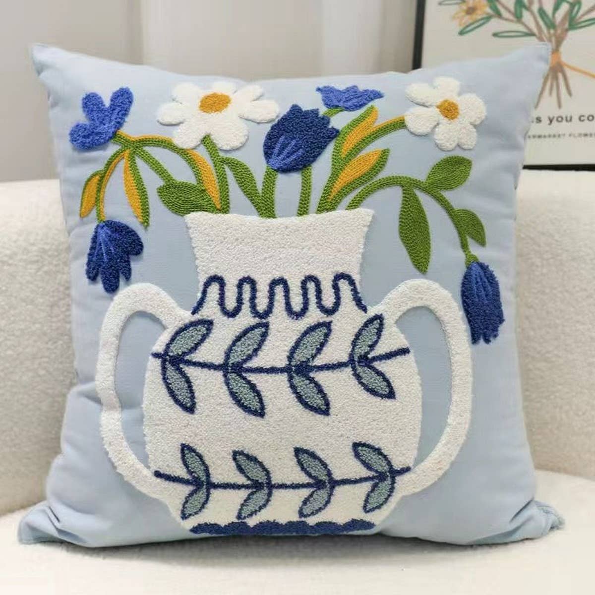 Cotton Cream Pillow Cover Sofa Bed Square Cushion
