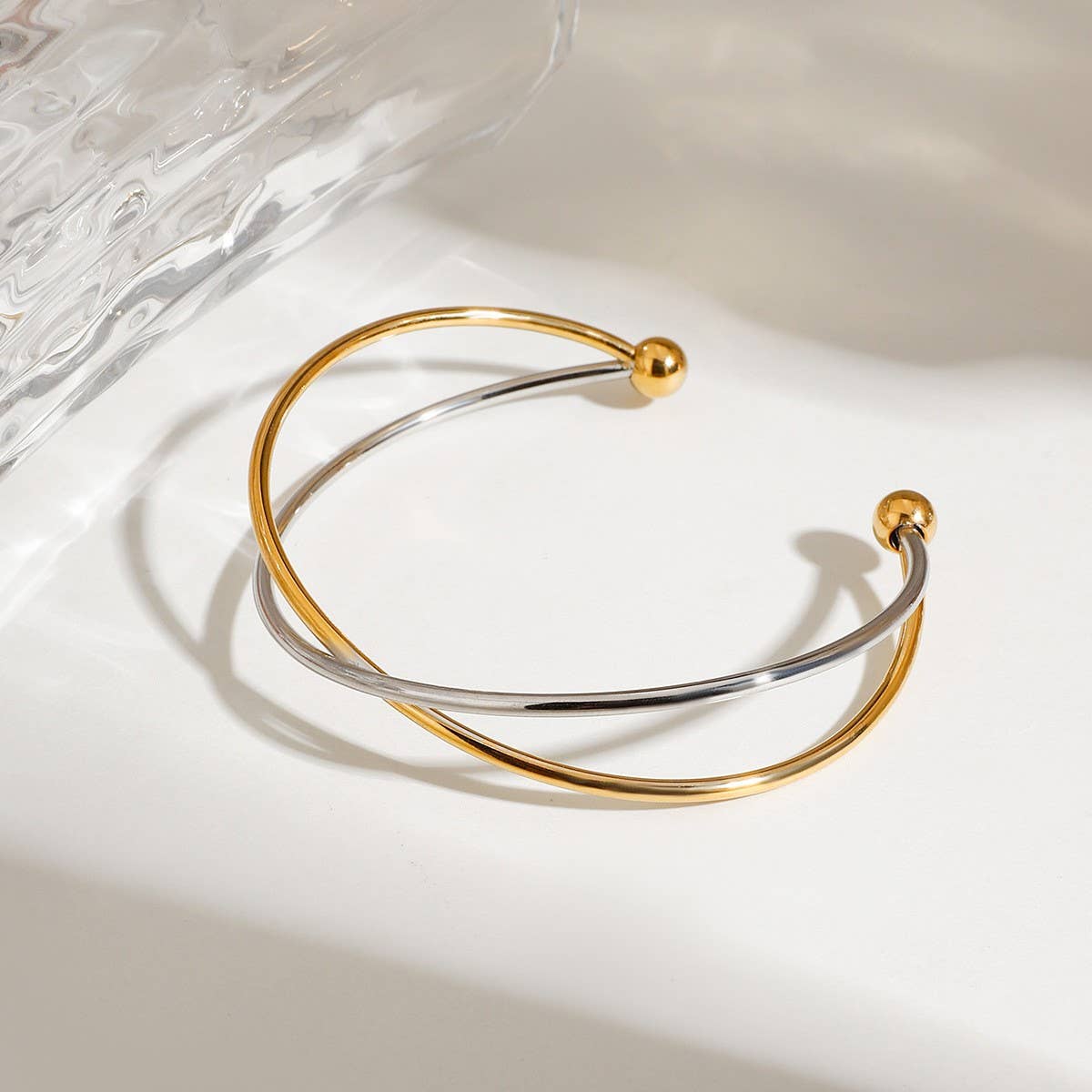 18K Gold & Silver Two-Tone Cross Open Cuff_CWAJE4638