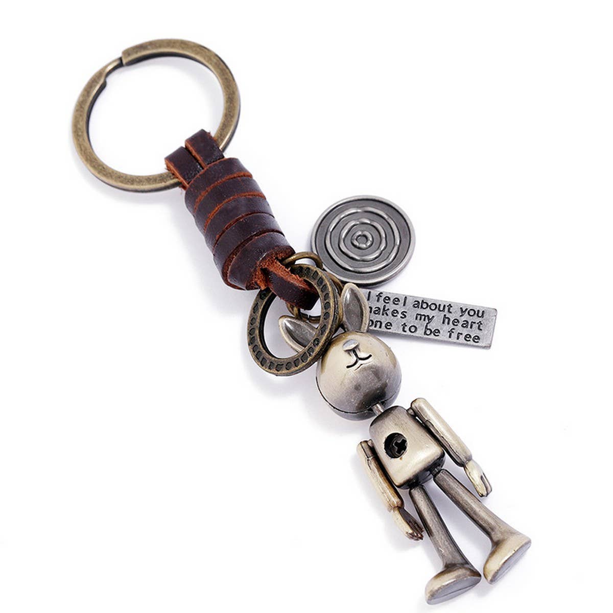 MOVABLE CARTOON ROBOT LEATHER KEYCHAIN