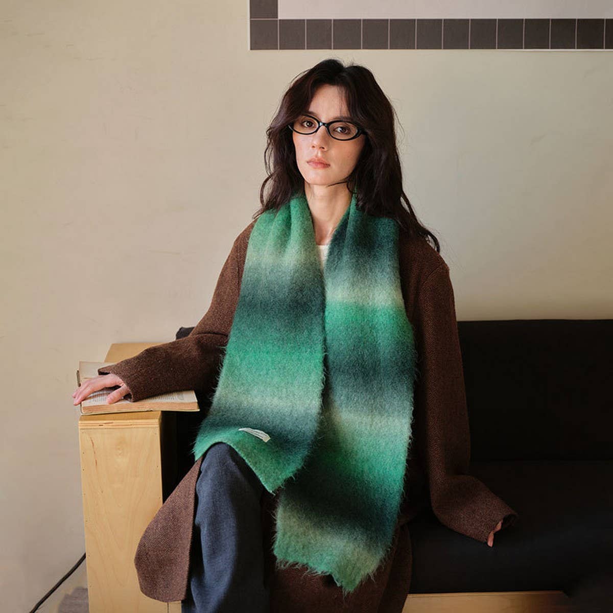 Unique Gradient Wool Blend Knit Scarf for Winter
