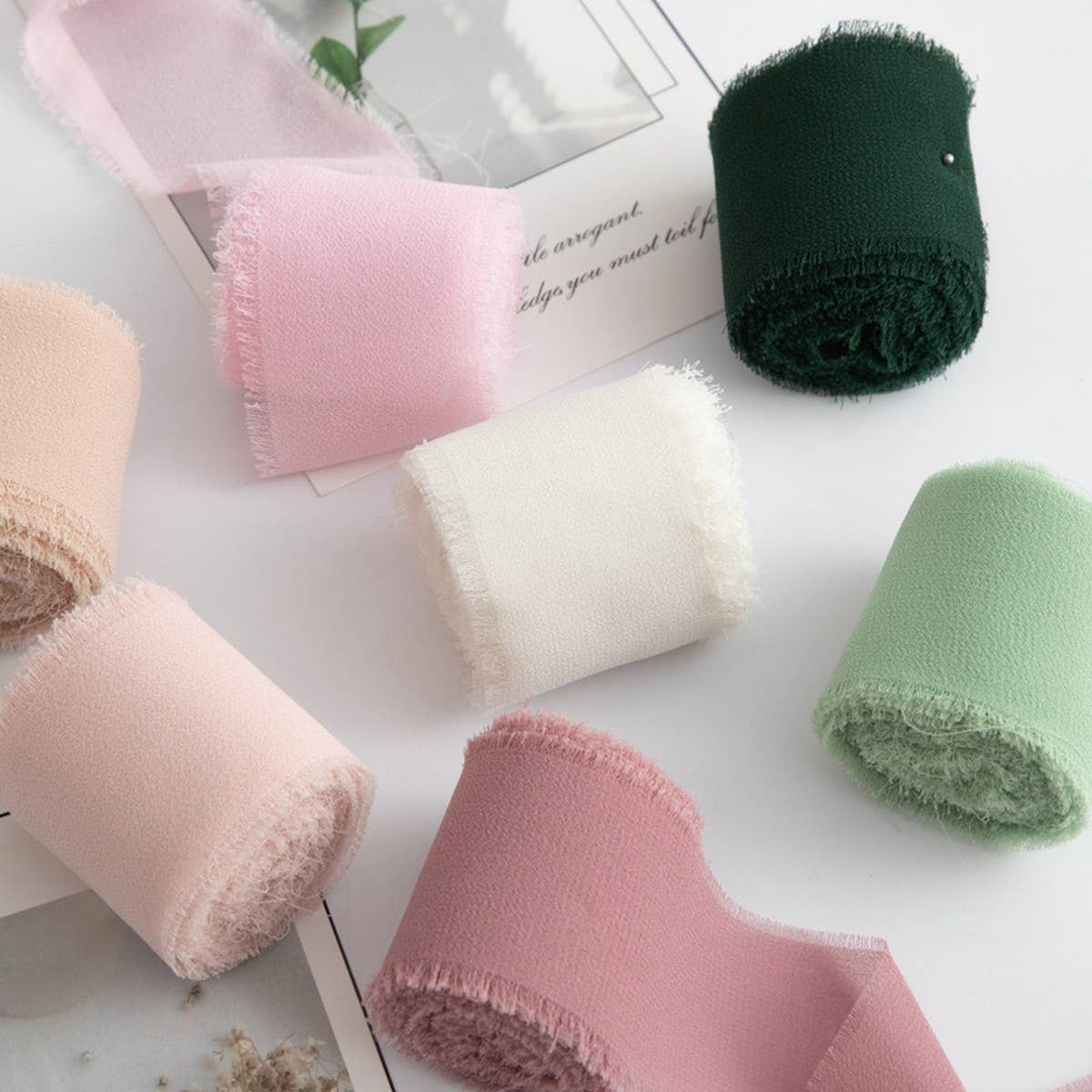 HAND-TORN RAW EDGE CHIFFON RIBBON SNOW YARN
