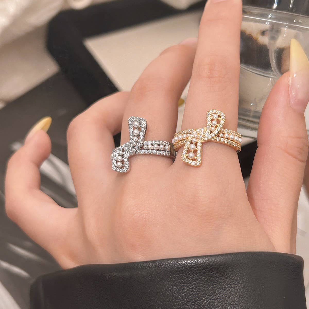 ALL-MATCH PEARL KNOTTED METAL OPEN RING FOR WOMEN_CWAJE3093