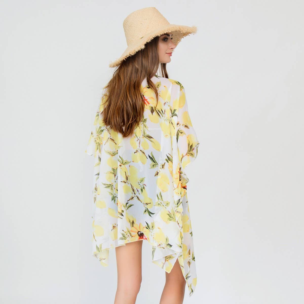 LEMON PRINT OPEN FRONT KIMONO CARDIGAN FOR SUMMER