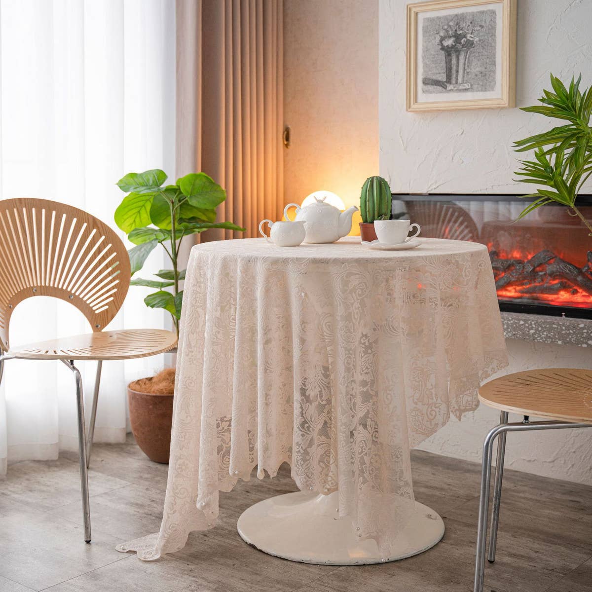LIGHT GREEN BEADED EMBROIDERED TABLECLOTH
