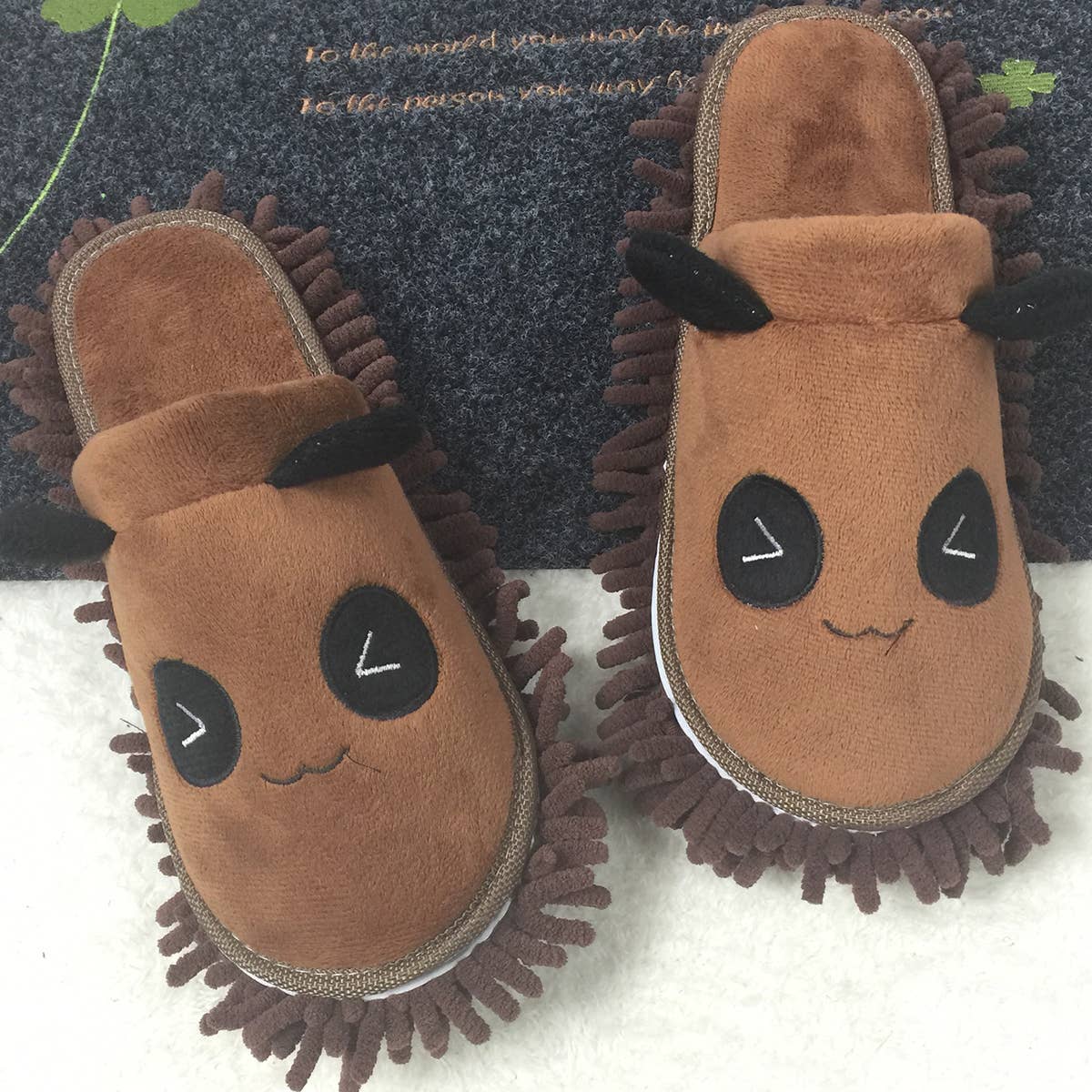 WASHABLE LITTLE BEAR PATTERN MOP SLIPPERS