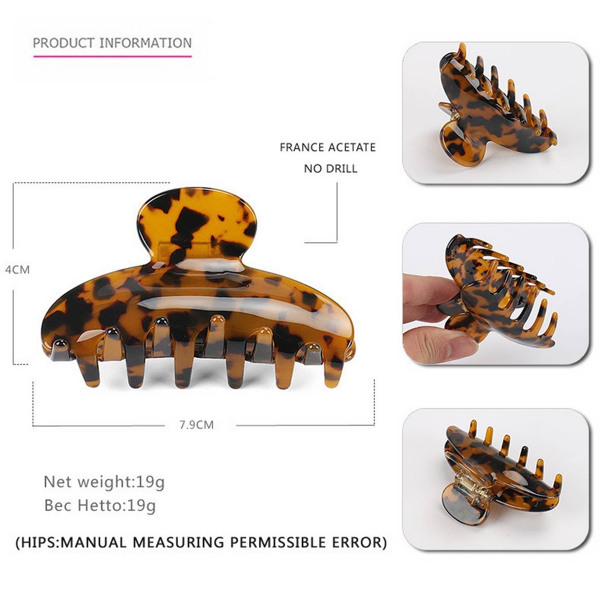 ACETATE HAIR CLIP HAIRPIN HALF-TIED SHARK CLIP_CWAHA4251