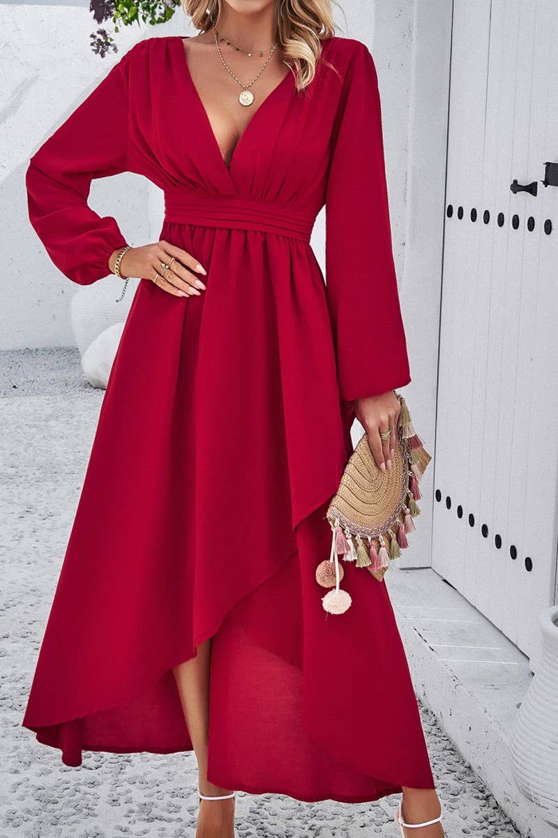 CWDMD4831_SPRING AND AUTUMN SLIM WAIST DRESS WITH SEXY SWING