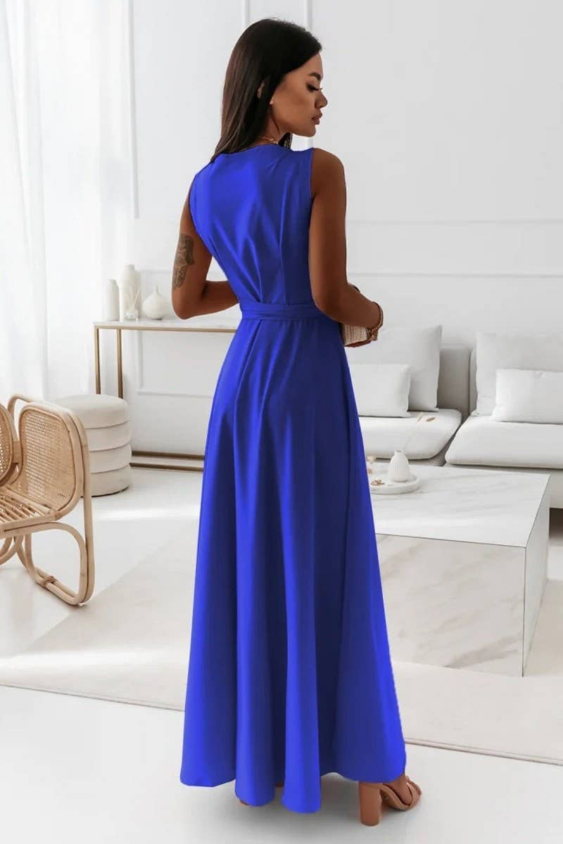 CWDMD4861_LACE-UP V-NECK EVENING GOWN LONG DRESS