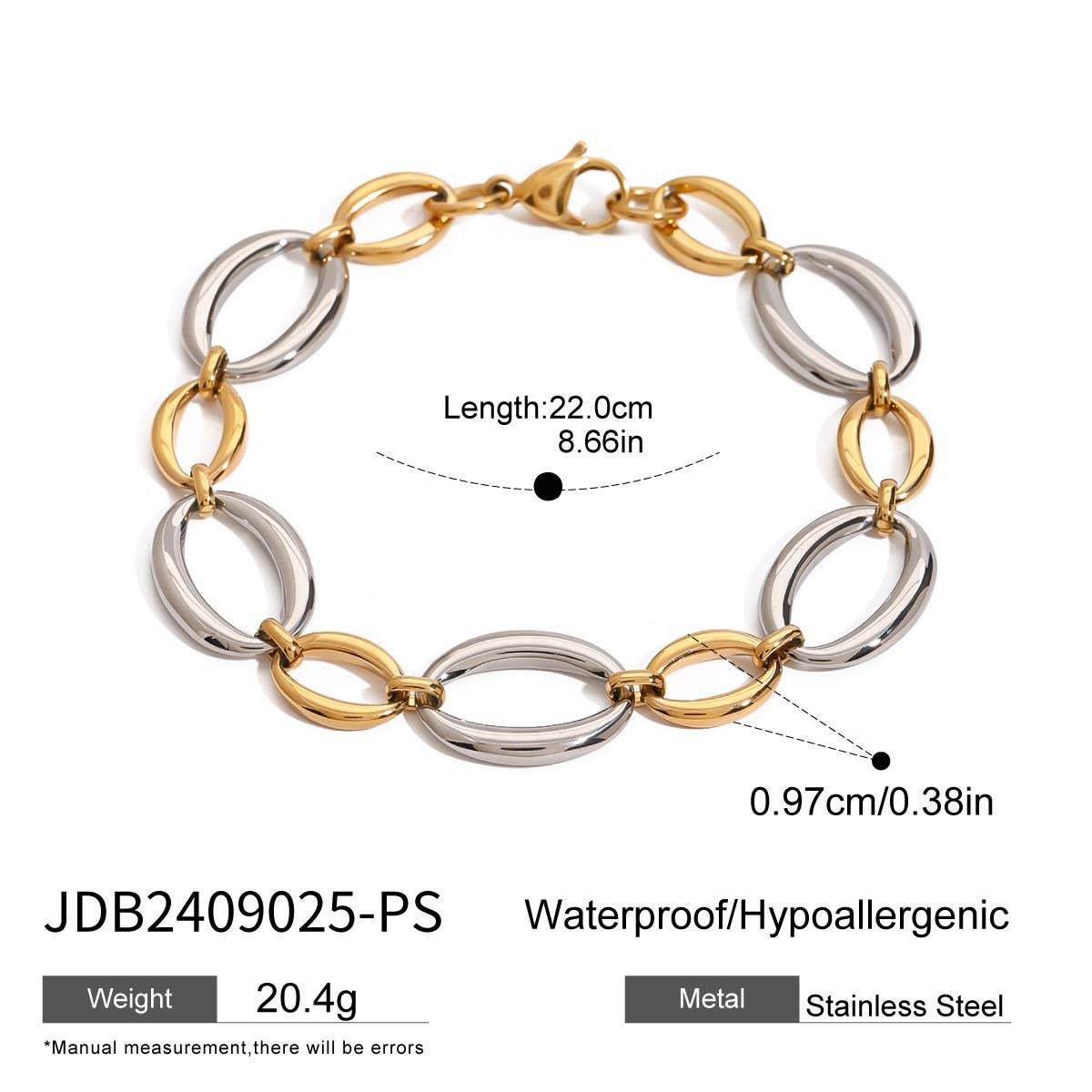 Stylish Two-Tone Titanium Steel Chain Bracelet_CWAJE4790