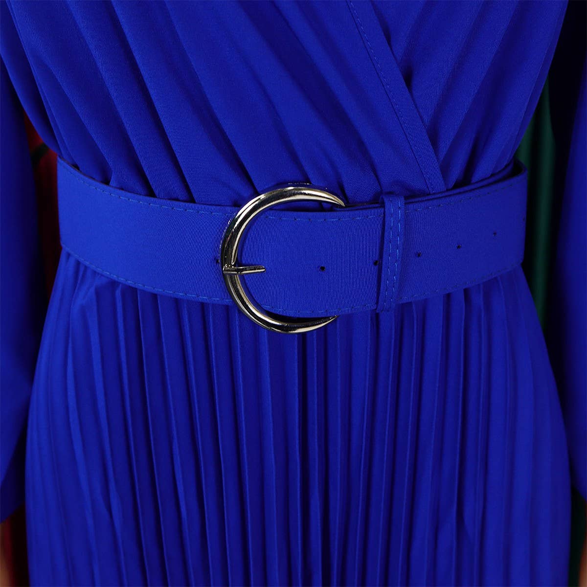 FASHION LONG SLEEVE V-NECK PLEATED MIDI DRESS_CWDMD3669