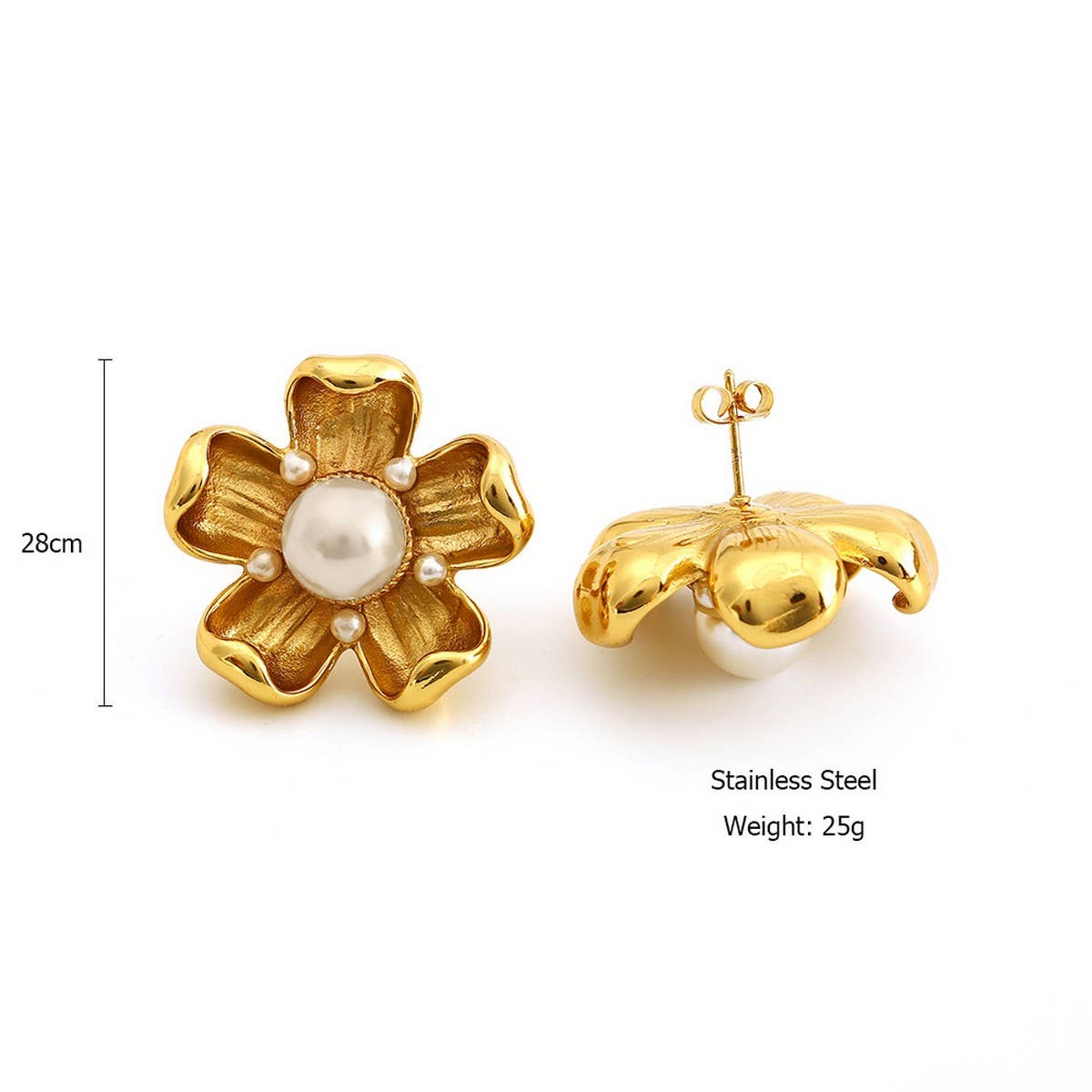 Vintage Style Pearl Titanium Steel Flower Earrings