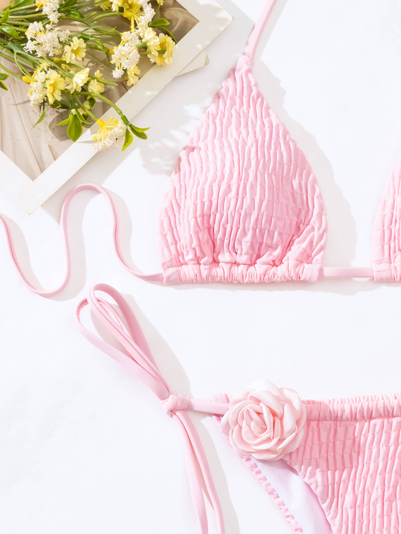 3D Floral Bikini Set - Sexy Triangle Cup Swimsuit_CWMW0687