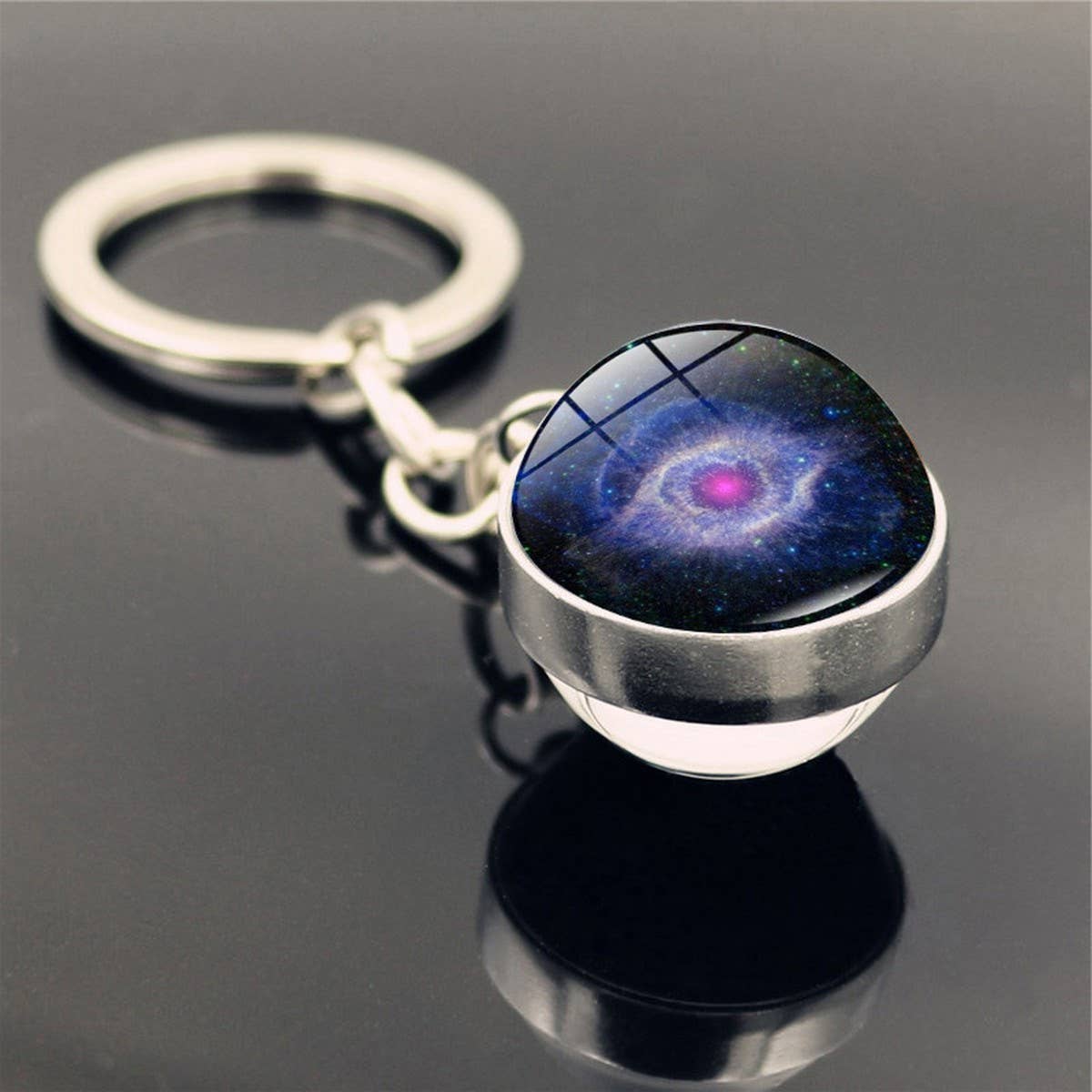 DOUBLE SIDED GLASS BALL KEYCHAIN PENDANT JEWELRY
