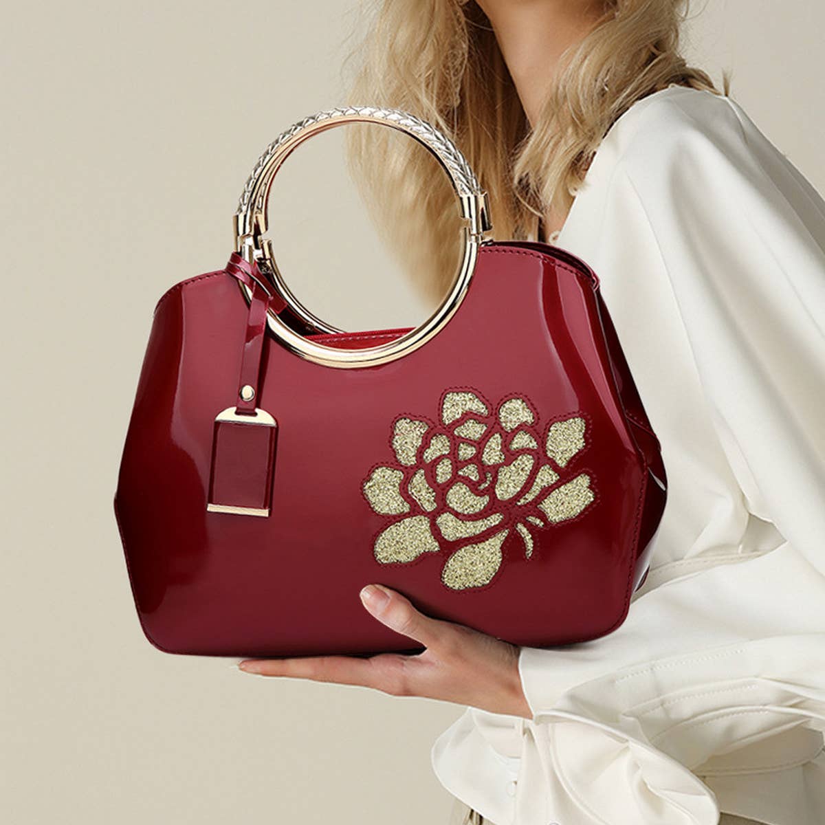 VINTAGE PRINT SHINY SHELL TOTE BAG_CWAB2640