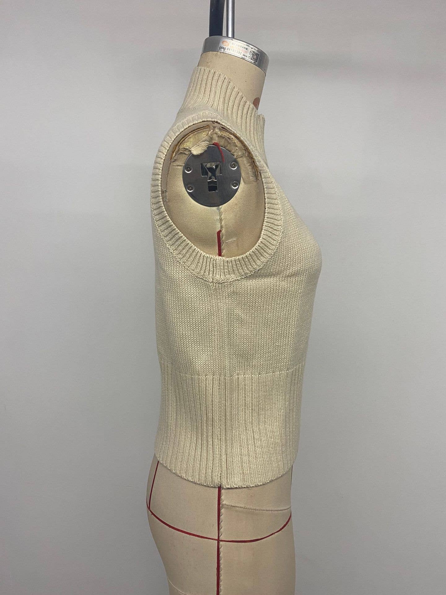 Zipper high-neck solid-color sleeveless vest