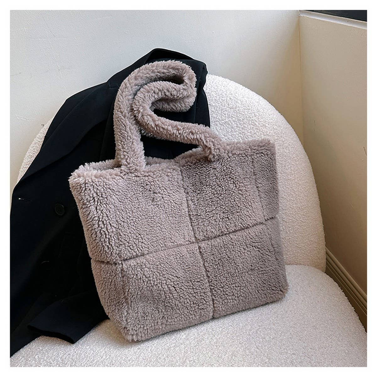 Fluffy Lamb Fur Tote Bag Large Shoulder Purse_CUAB00532