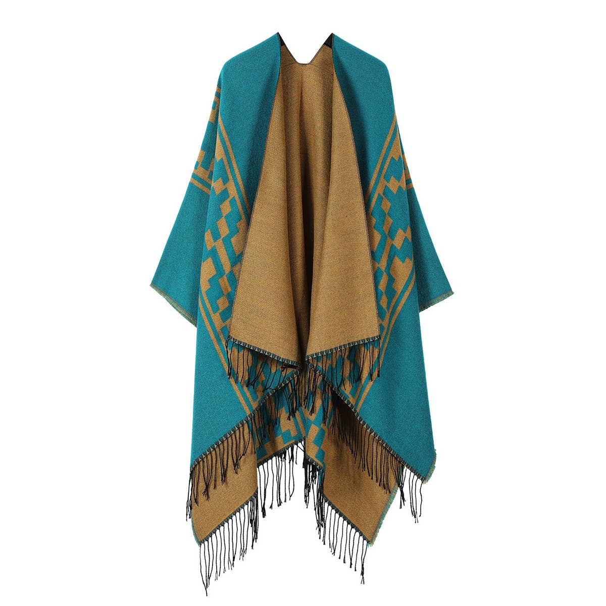 WARM OUTER WEAR THICKENED TASSEL SLIT CAPE