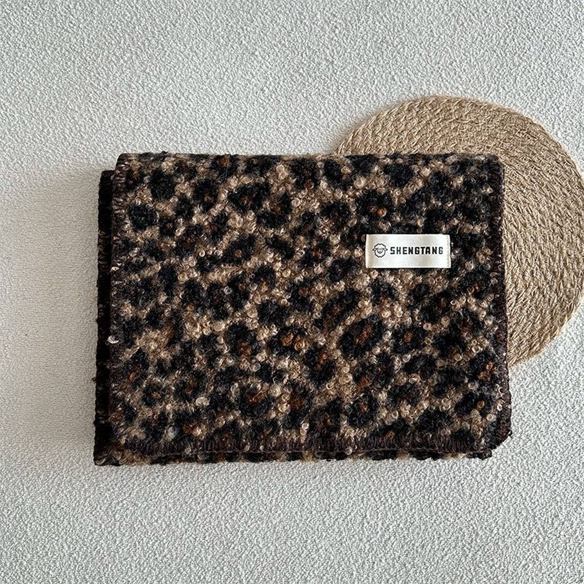 Leopard Jacquard Teddy Fleece Scarf ? Warm