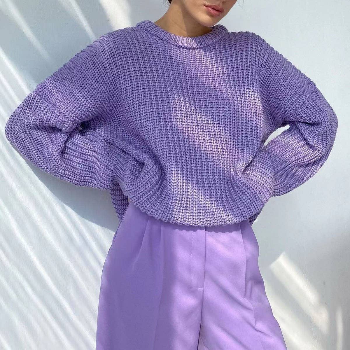 Women's Thick Solid Crewneck Knit Sweater
