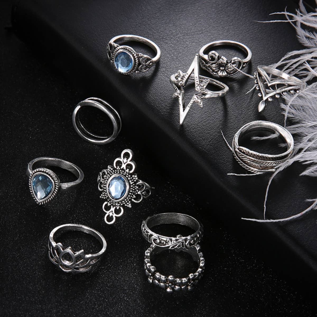 CWMM2999_VINTAGE DIAMOND STAR GEMSTONE RING SET
