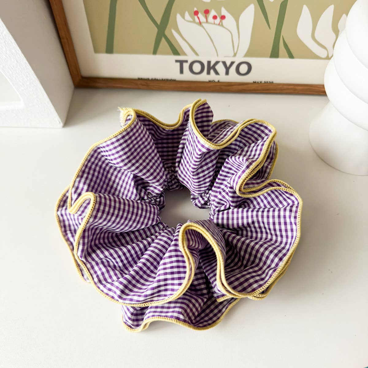 NICHE RETRO PLAID RUFFLED HAIR RING HAIR ROPE_CWAHA1352