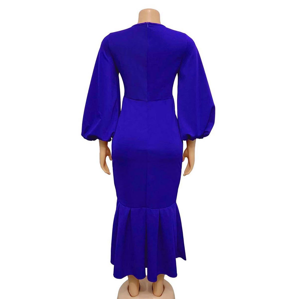 FASHION PLUS SIZE VNECK LONG SLEEVE FISHTAIL DRESS_CWDMD3671