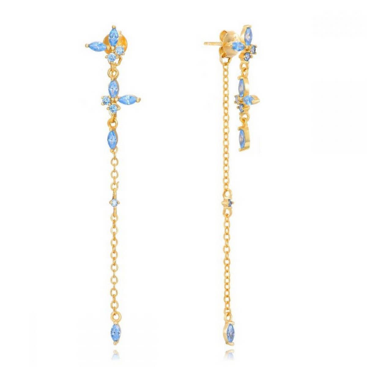 GEOMETRIC ZIRCON OCTAGONAL CHAIN EARRINGS