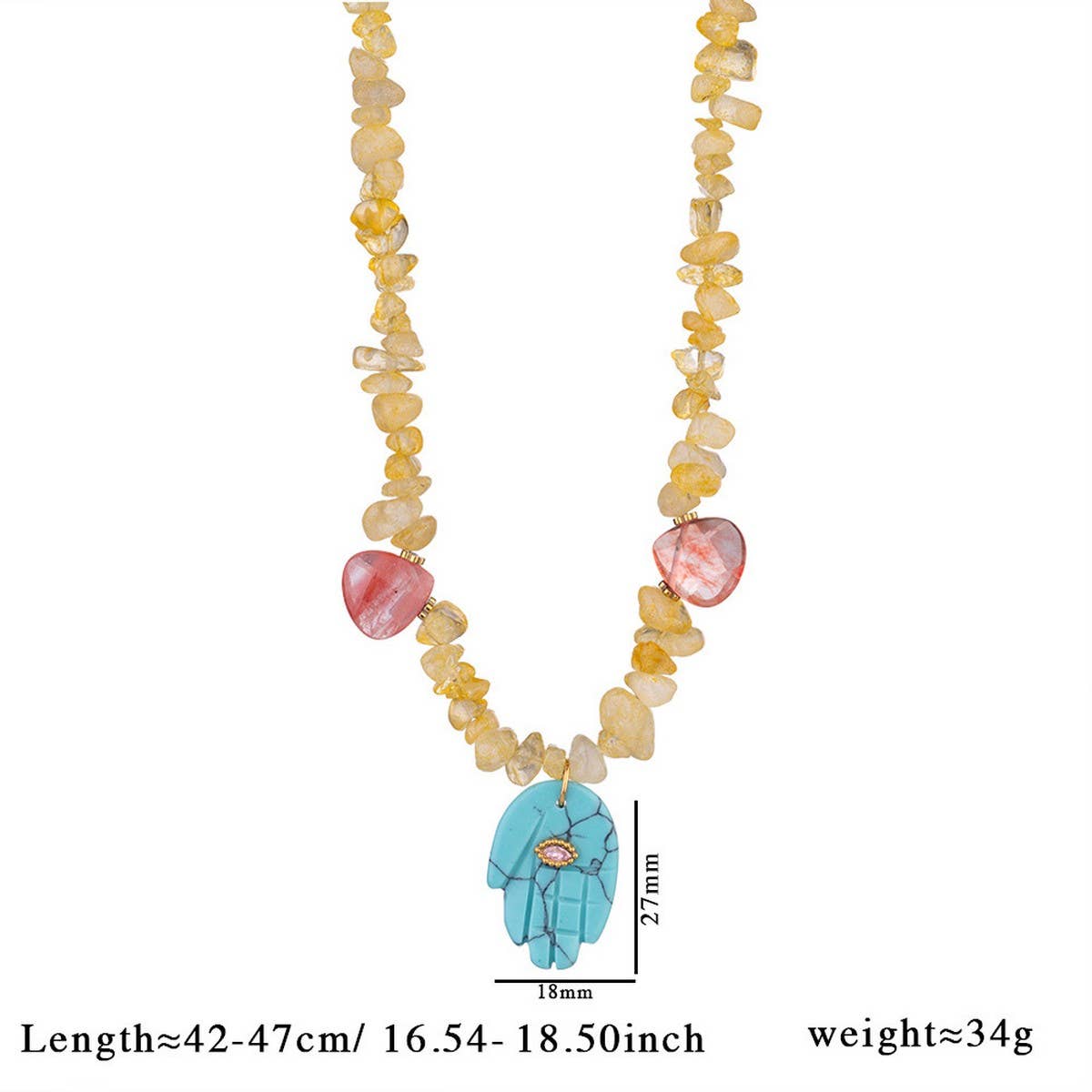 Lapis Tiger Eye Fatima Hand Beaded Necklace_CWMM7533