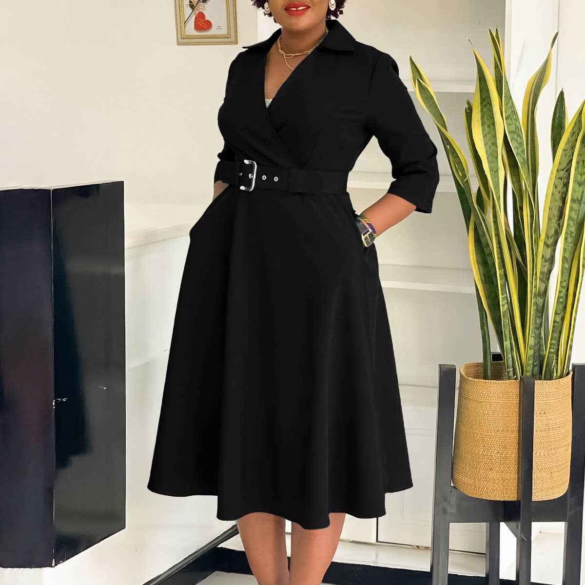 FASHIONABLE AND ELEGANT SOLID COLOR PLUS SIZEDRESS_CWDMD3659