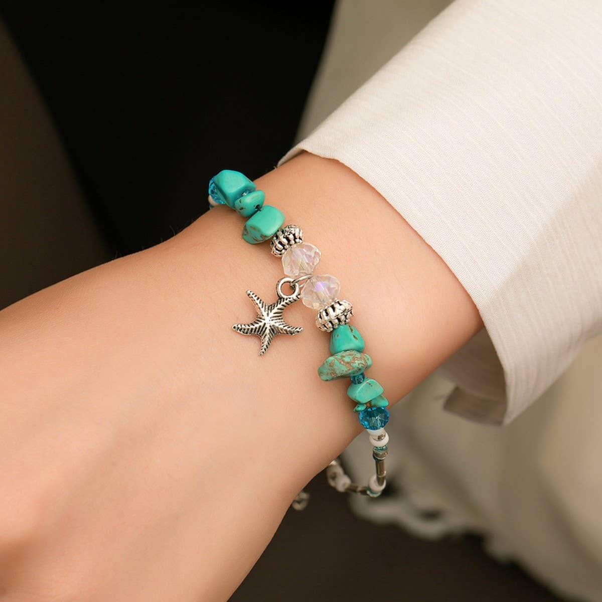 CWAJE2514_BOHEMIAN SHELL STARFISH HOLIDAY BEADED BRACELET