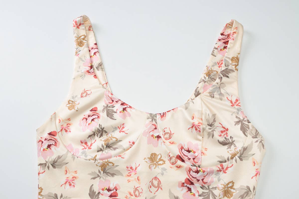 Floral U-Neck Slit Spaghetti Strap Dress