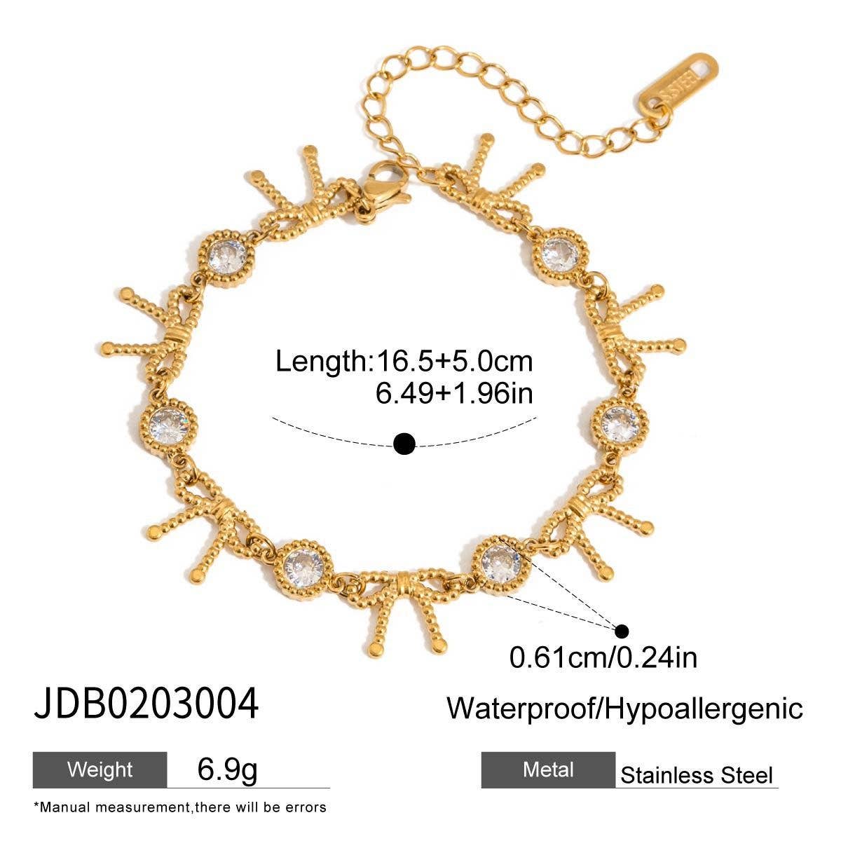 18K Gold Bow Bracelet with Zircon, Sweet Style_CWAJE4698