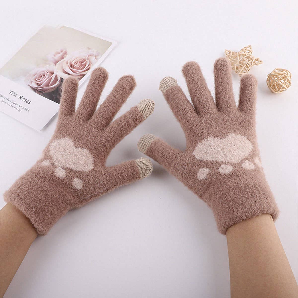 WINTER CUTE CAT CLAW PLUSH TOUCH SCREEN GLOVES_CWAG0231