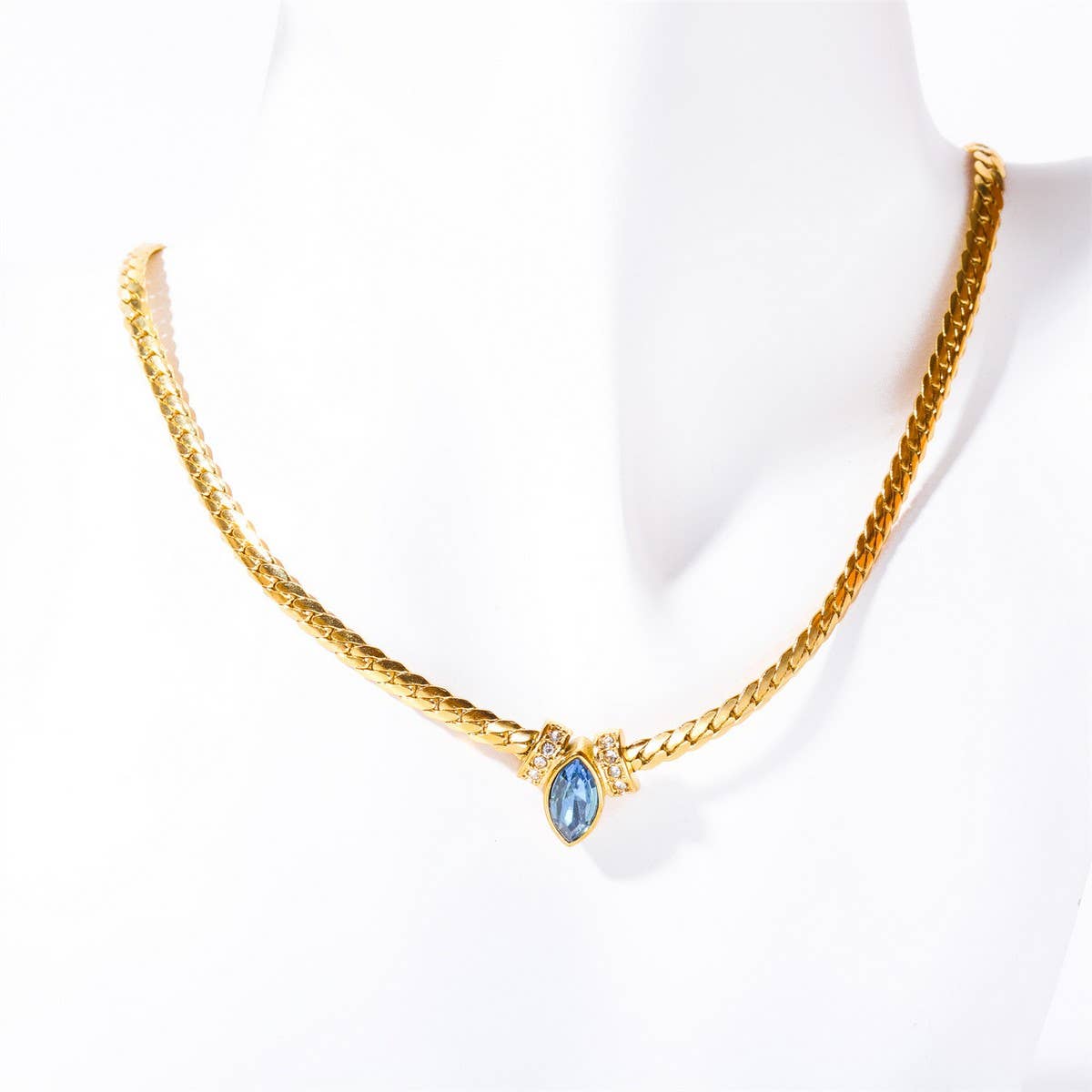 Stainless Steel Marquis Eye Zirconia Necklace_CWMM5581